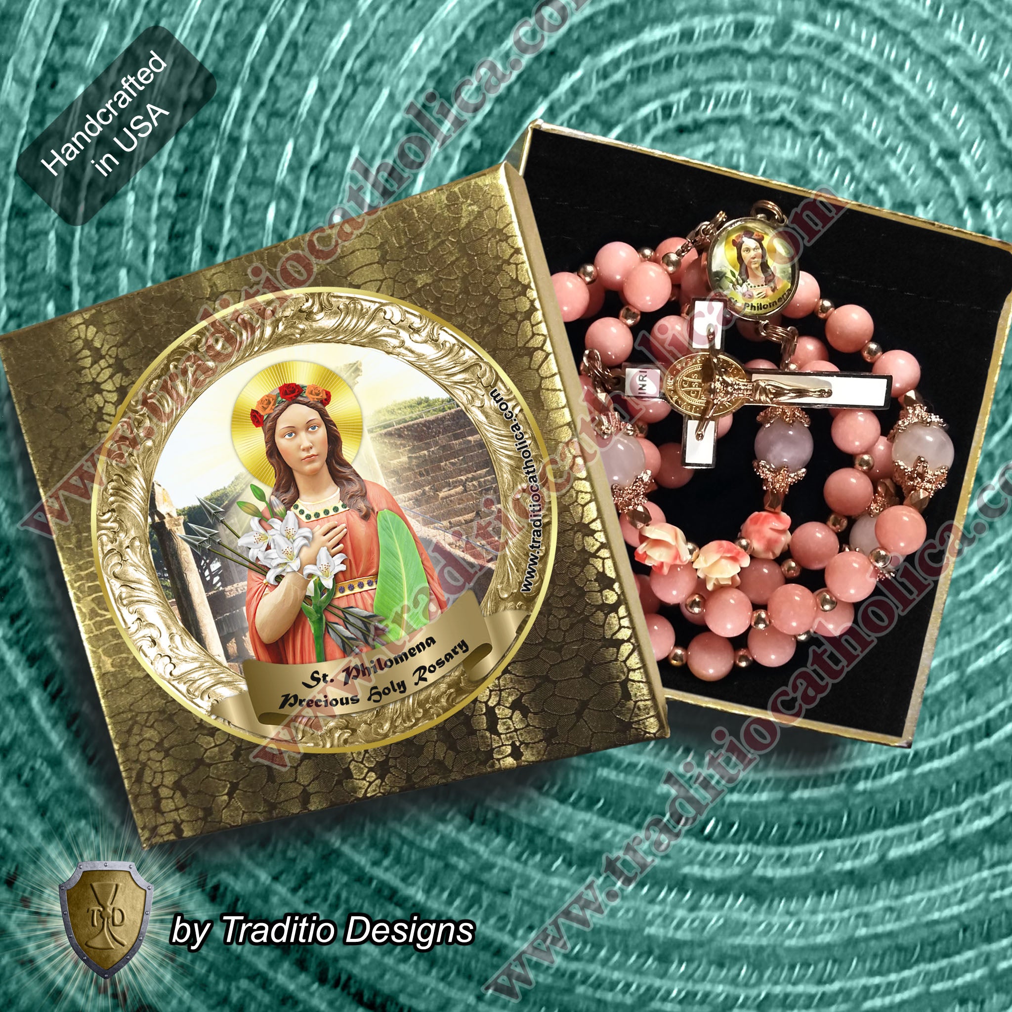 St. Philomena Limited Edition Royal Rosary | 18K Rose, White & Yellow Gold | Lost Causes & Healing | Pink Jade & Rose Quartz