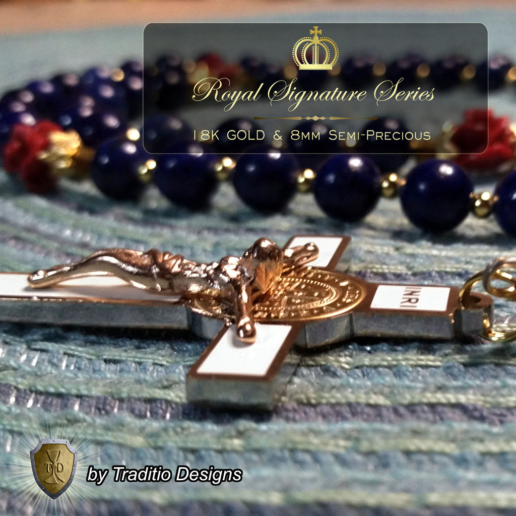 St. Rose of Lima Limited Edition Royal Relic Rosary | 18K Rose Gold Plated | Gardeners, Florists & Overcoming Vanity | Lapis Lazuli & Red Resin Roses | 3rd Class Relic