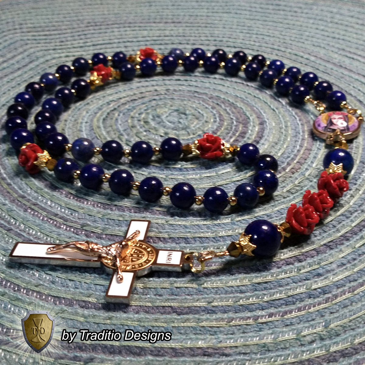 St. Rose of Lima Limited Edition Royal Relic Rosary | 18K Rose Gold Plated | Gardeners, Florists & Overcoming Vanity | Lapis Lazuli & Red Resin Roses | 3rd Class Relic