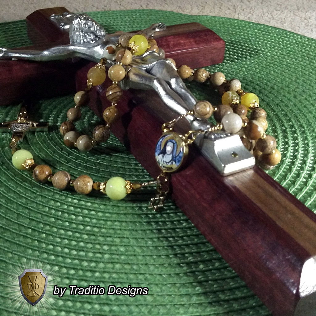 St. Teresa Benedicta Limited Edition Royal Relic Rosary | 18K Gold & Onyx Black Gold | Psychological Trauma | Agate and Jasper | 3rd Class Relic
