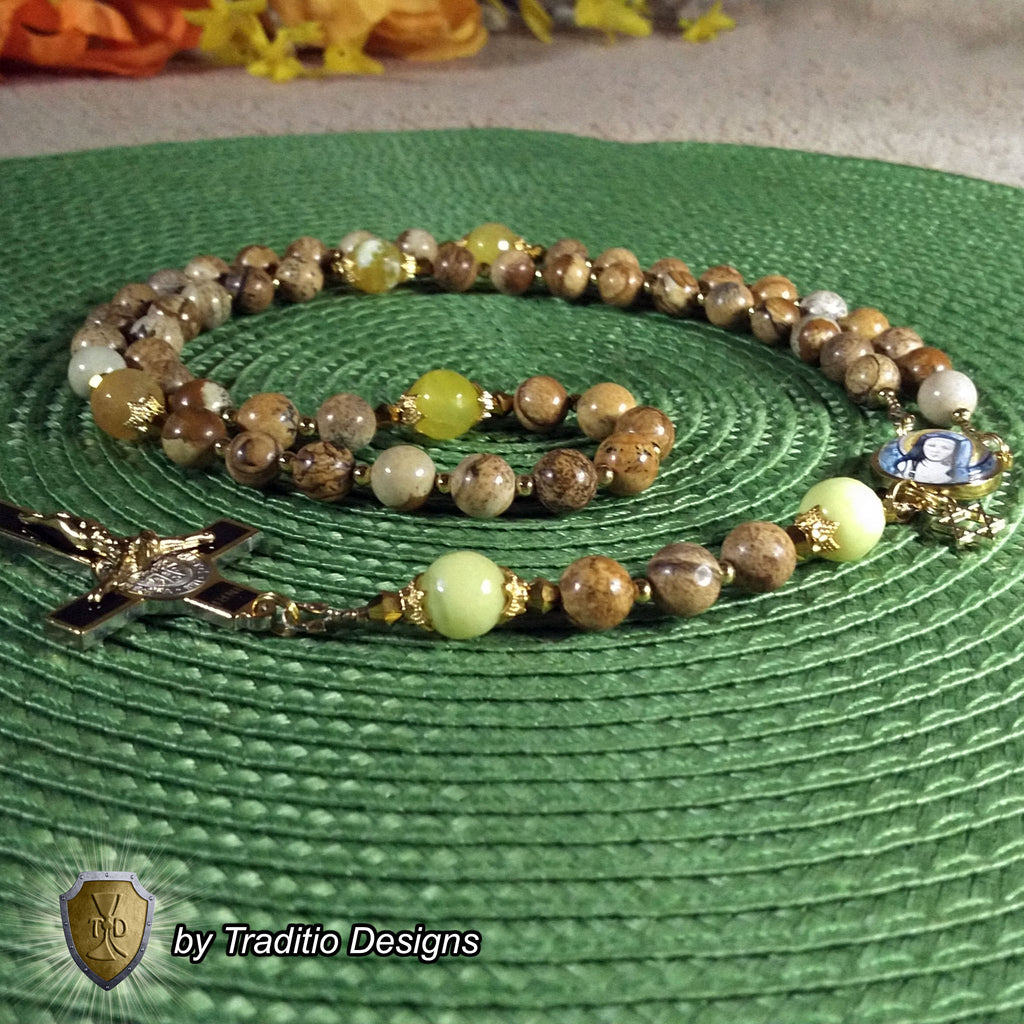 St. Teresa Benedicta Limited Edition Royal Relic Rosary | 18K Gold & Onyx Black Gold | Psychological Trauma | Agate and Jasper | 3rd Class Relic