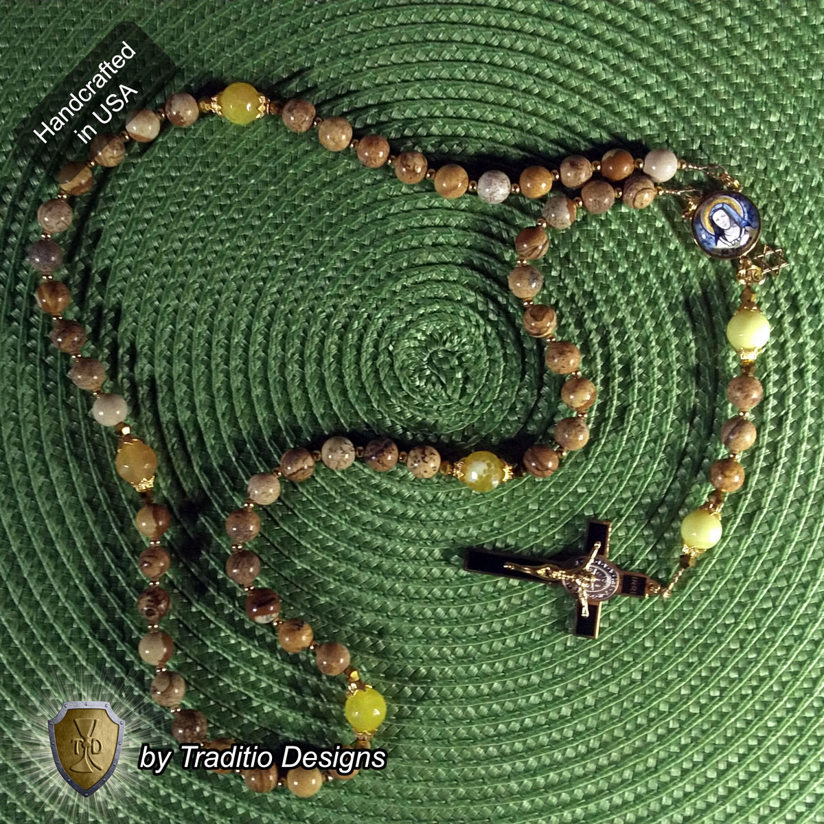St. Teresa Benedicta Limited Edition Royal Relic Rosary | 18K Gold & Onyx Black Gold | Psychological Trauma | Agate and Jasper | 3rd Class Relic