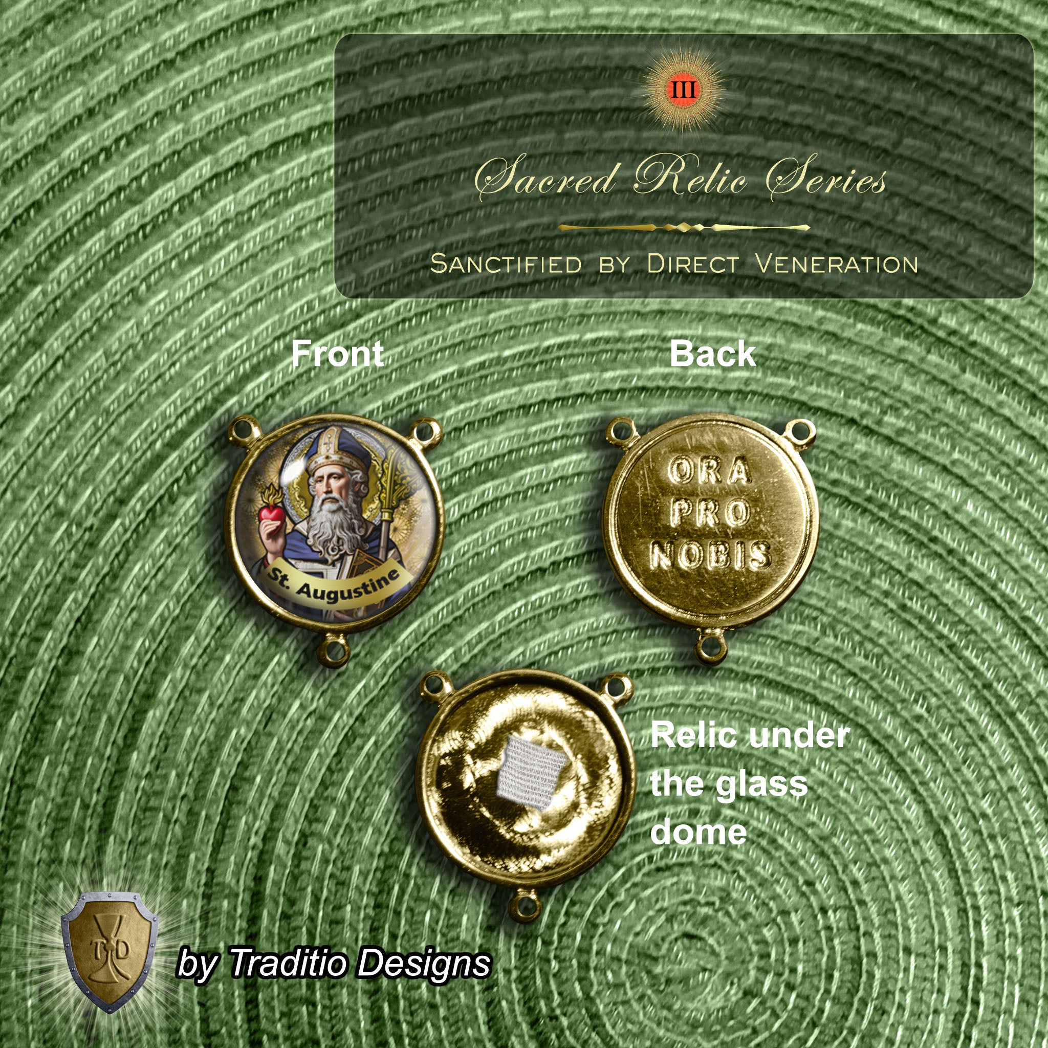 St. Augustine Limited Edition Classic Relic Rosary | 18K Gold & Onyx Black Gold | Sore Eyes, Sore Throats & Recovery from Vice | Bethlehem Olive Wood & Emperor Jasper | 3rd Class Relic