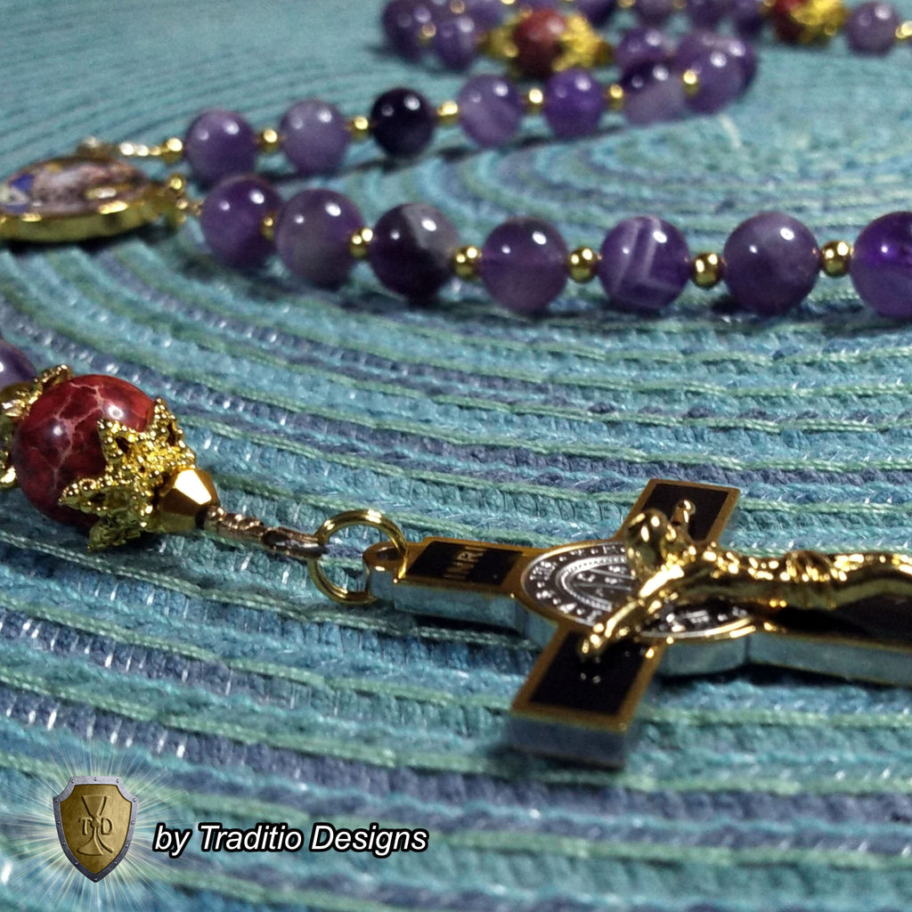 St. Augustine Limited Edition Royal Relic Rosary | 18K Gold & Onyx Black Gold | Sore Eyes, Sore Throats & Recovery from Vice | Amethyst & Emperor Jasper | 3rd Class Relic