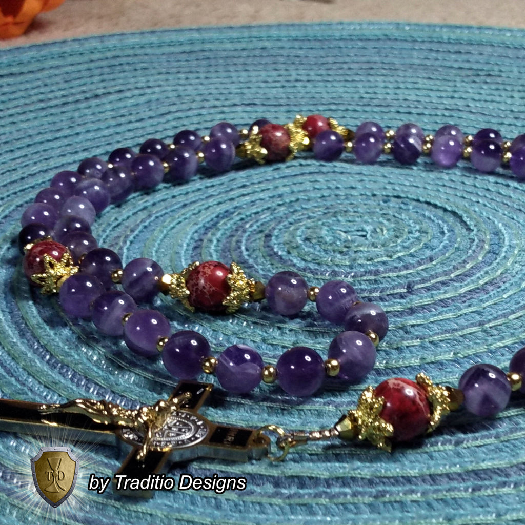 St. Augustine Limited Edition Royal Relic Rosary | 18K Gold & Onyx Black Gold | Sore Eyes, Sore Throats & Recovery from Vice | Amethyst & Emperor Jasper | 3rd Class Relic