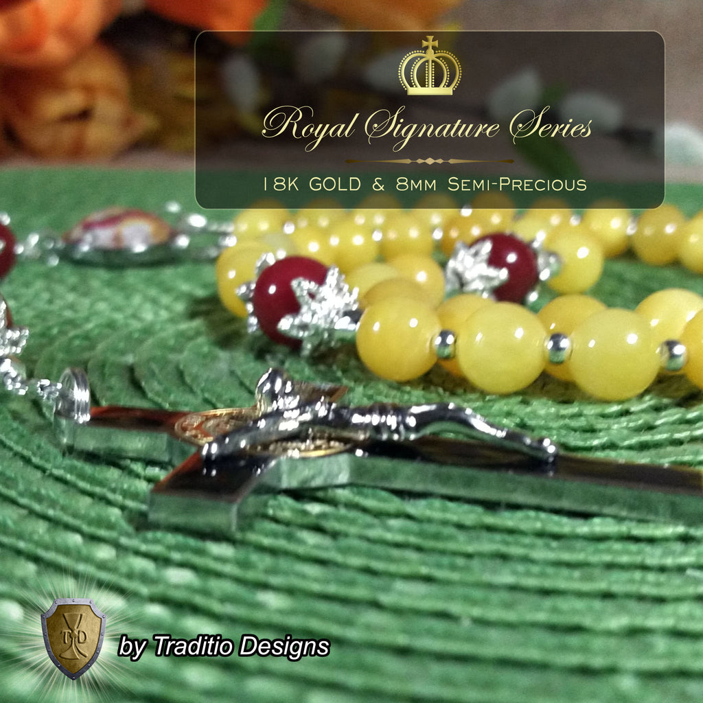 St. Longinus Limited Edition Royal Relic Rosary | 18K Gold & Silver Steel | Healing of Blindness, Eye Disease & Speech | Gold & Ruby Jade | 3rd Class Relic
