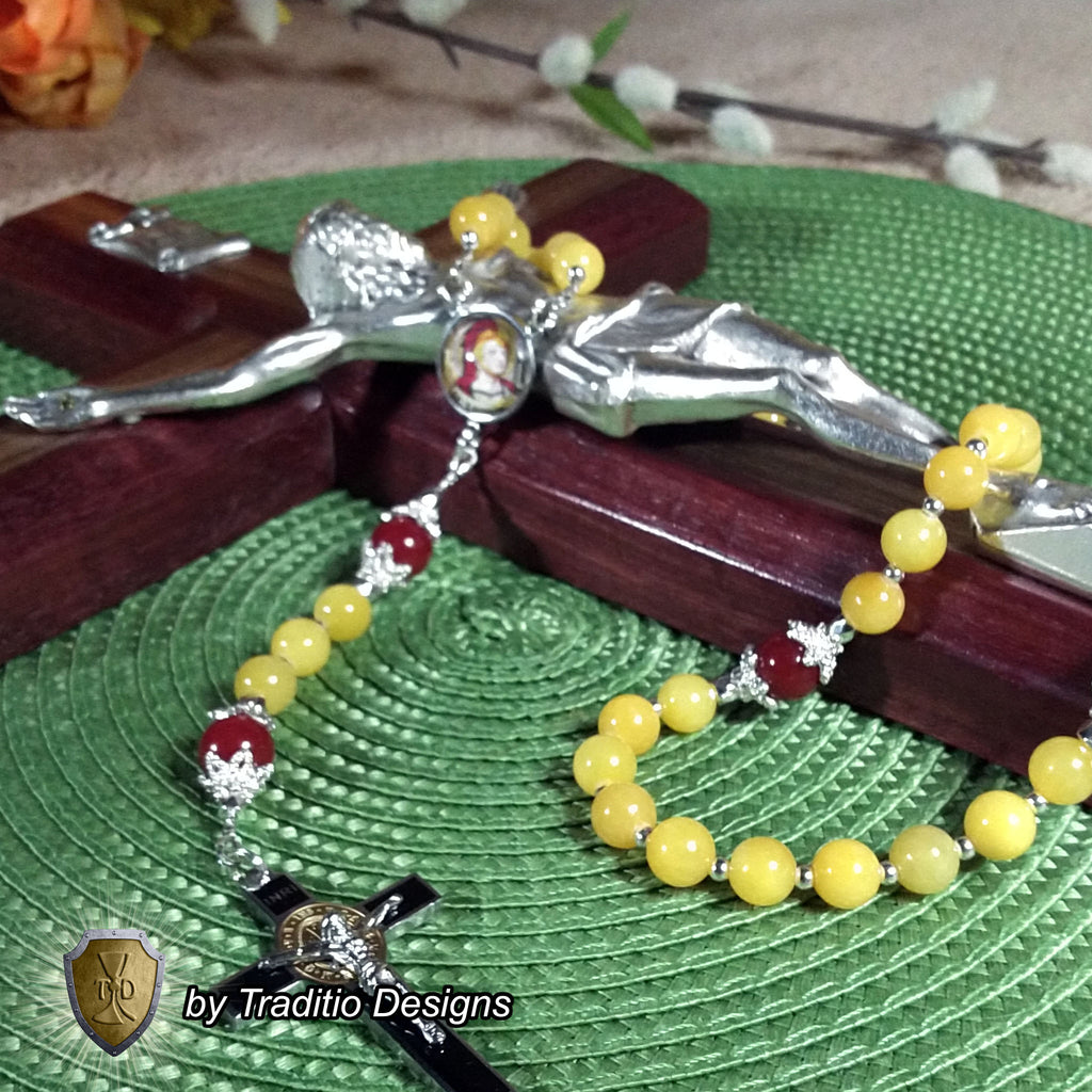 St. Longinus Limited Edition Royal Relic Rosary | 18K Gold & Silver Steel | Healing of Blindness, Eye Disease & Speech | Gold & Ruby Jade | 3rd Class Relic