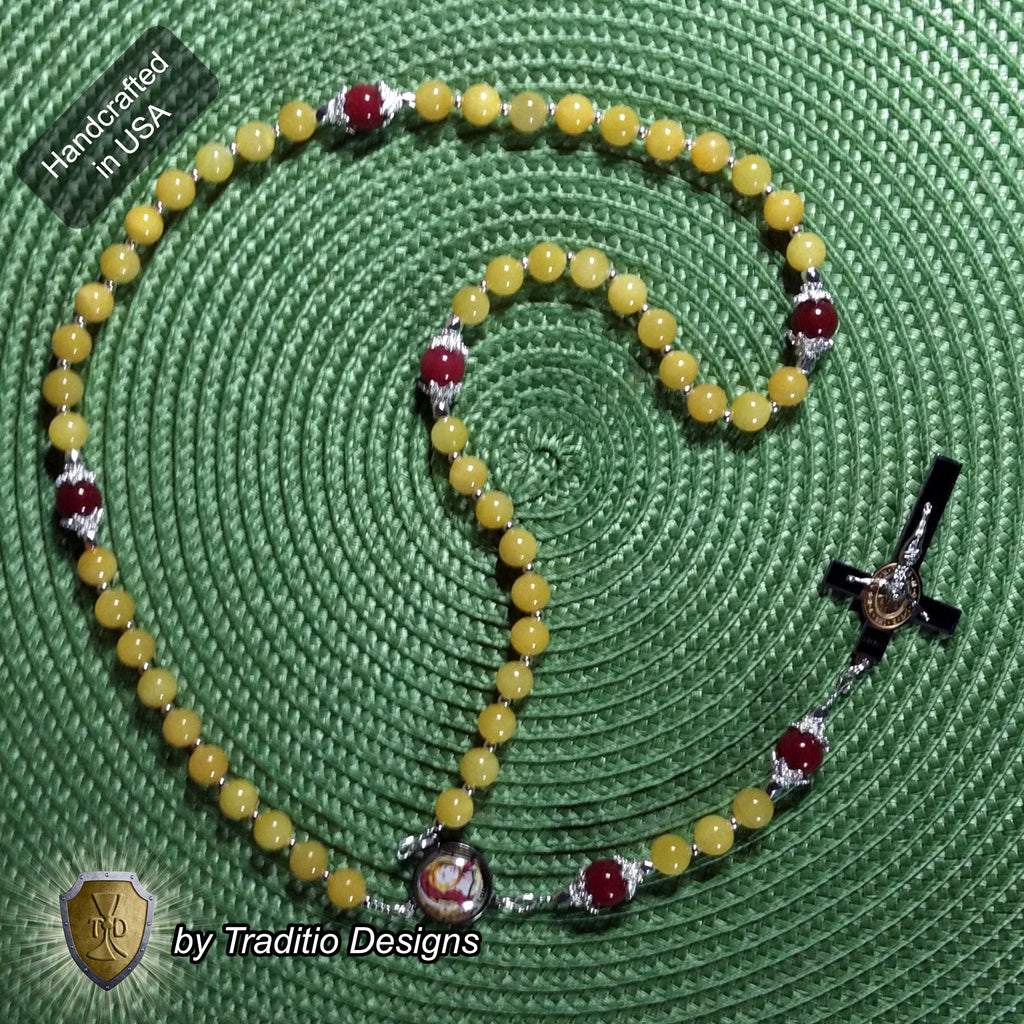 St. Longinus Limited Edition Royal Relic Rosary | 18K Gold & Silver Steel | Healing of Blindness, Eye Disease & Speech | Gold & Ruby Jade | 3rd Class Relic
