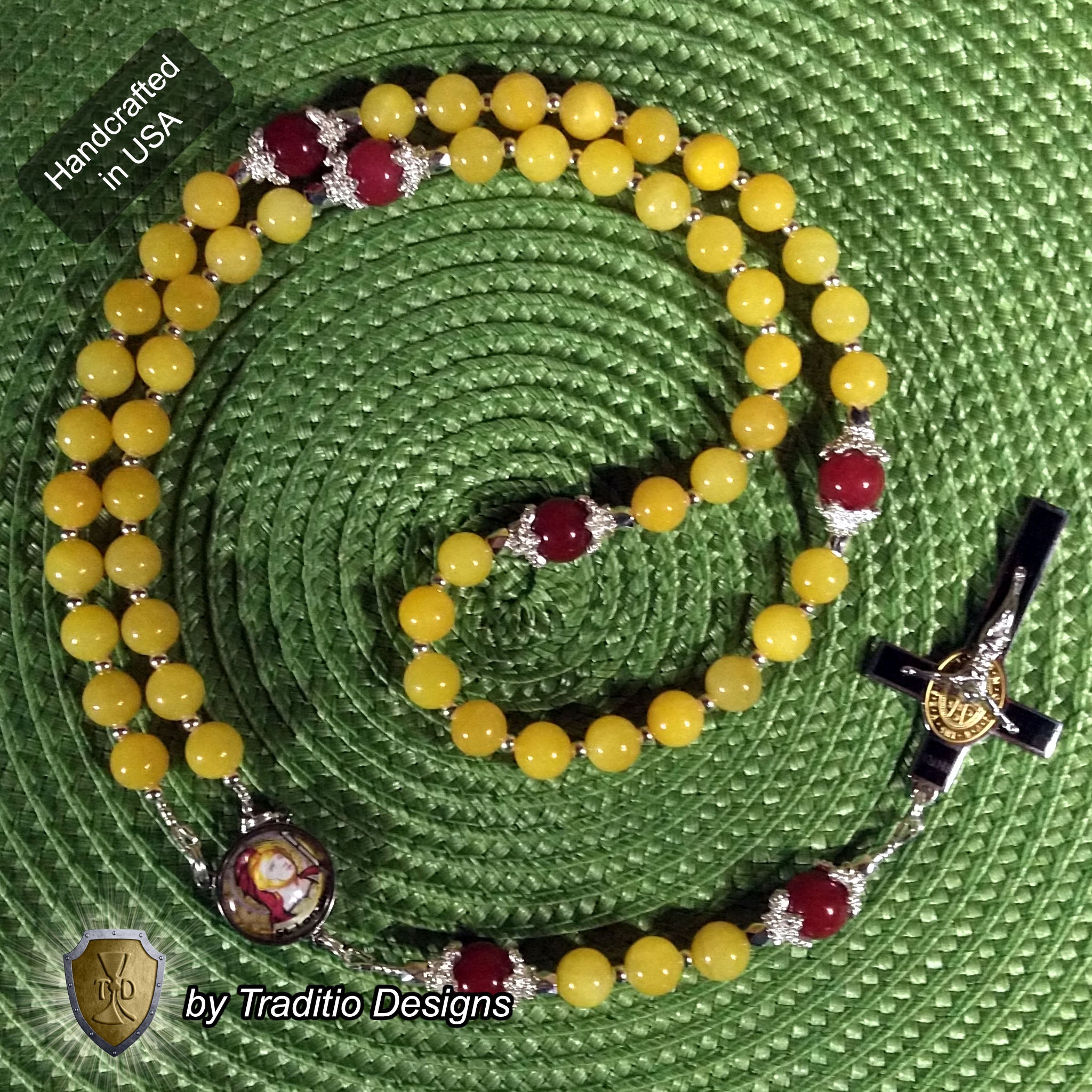 St. Longinus Limited Edition Royal Relic Rosary | 18K Gold & Silver Steel | Healing of Blindness, Eye Disease & Speech | Gold & Ruby Jade | 3rd Class Relic
