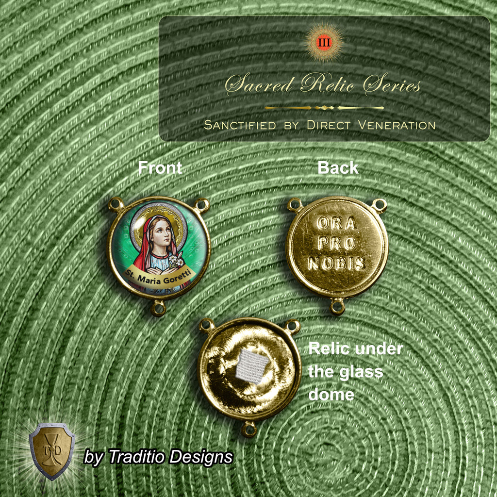St. Maria Goretti Limited Edition Royal Relic Rosary | 18K Rose & Alabaster White Gold | Purity & Forgiveness | Cracked Crystal & White Jade | 3rd Class Relic