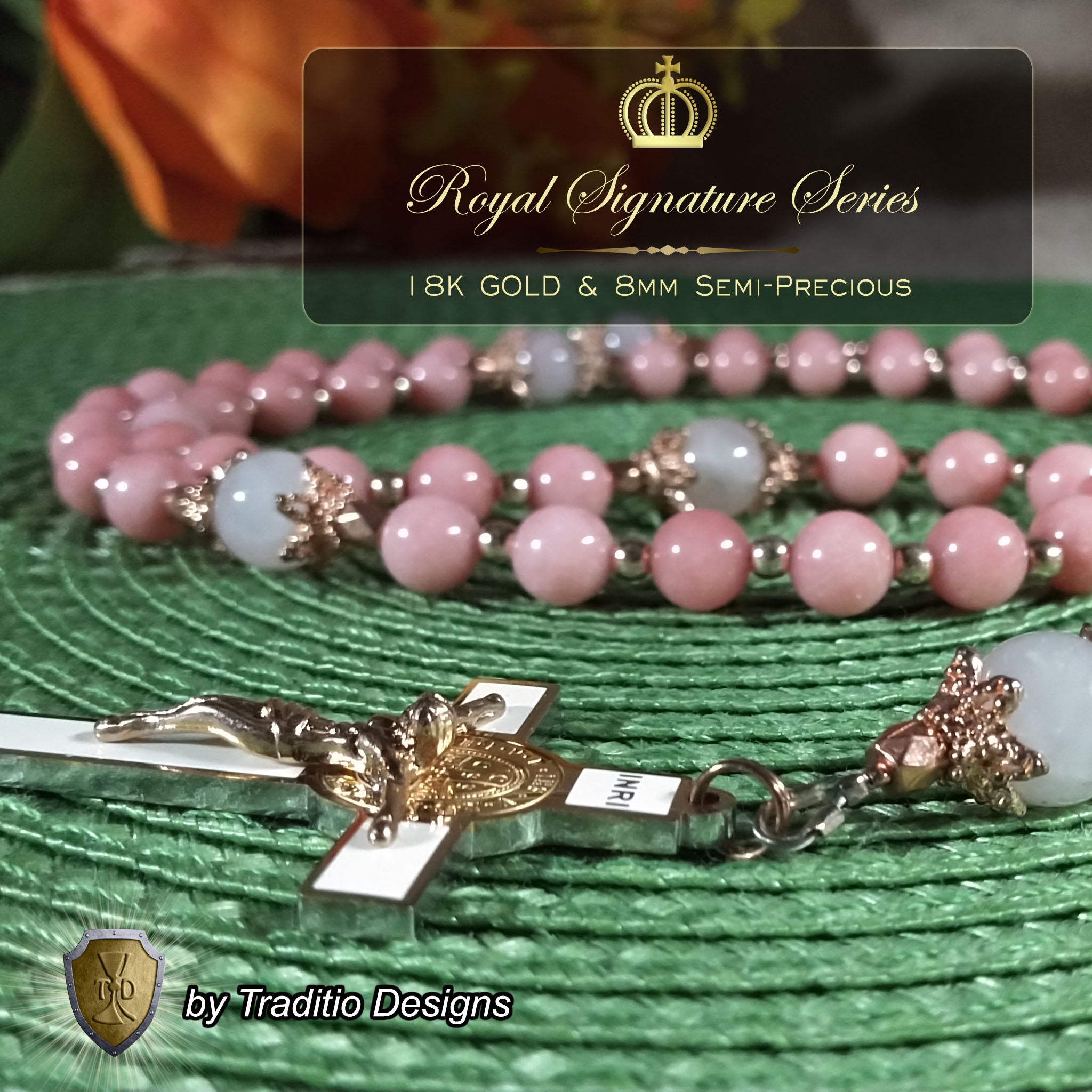 St. Philomena Limited Edition Royal Rosary | 18K Rose, White & Yellow Gold | Lost Causes & Healing | Pink Jade & Rose Quartz