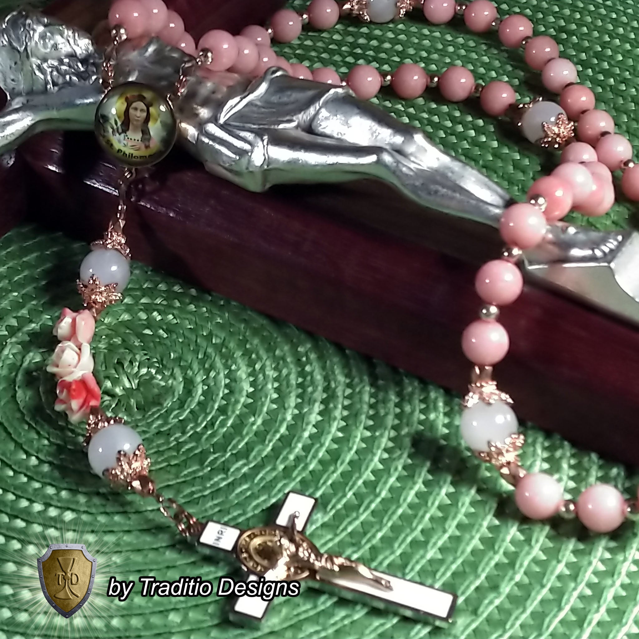 St. Philomena Limited Edition Royal Rosary | 18K Rose, White & Yellow Gold | Lost Causes & Healing | Pink Jade & Rose Quartz