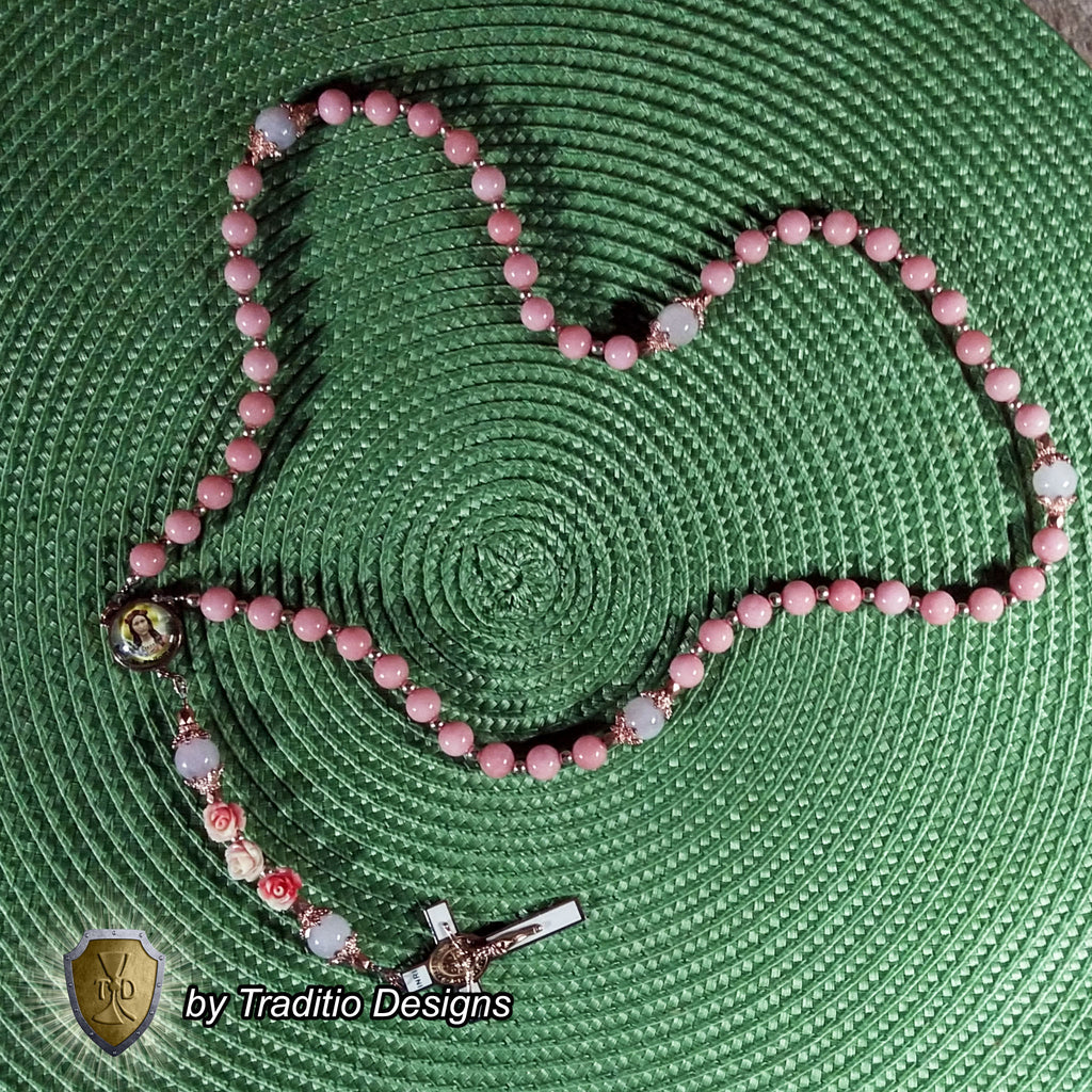 St. Philomena Limited Edition Royal Rosary | 18K Rose, White & Yellow Gold | Lost Causes & Healing | Pink Jade & Rose Quartz