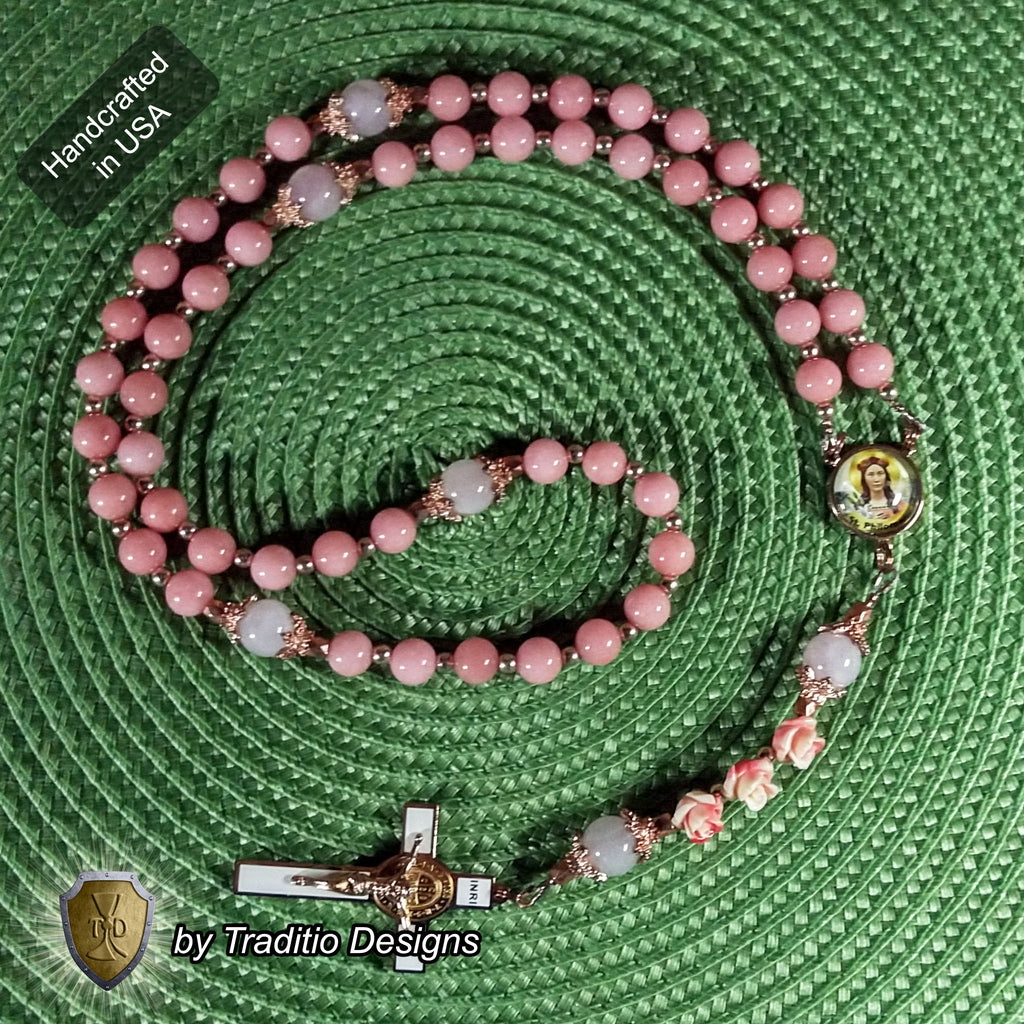 St. Philomena Limited Edition Royal Rosary | 18K Rose, White & Yellow Gold | Lost Causes & Healing | Pink Jade & Rose Quartz