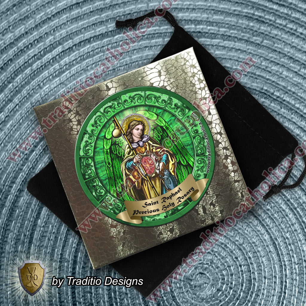 St. Raphael the Archangel Limited Edition Royal Rosary | 18K Gold & Onyx Black Gold | Healing of Body, Restoration of Sight & Safe Travel | Green Jade & Turquoise