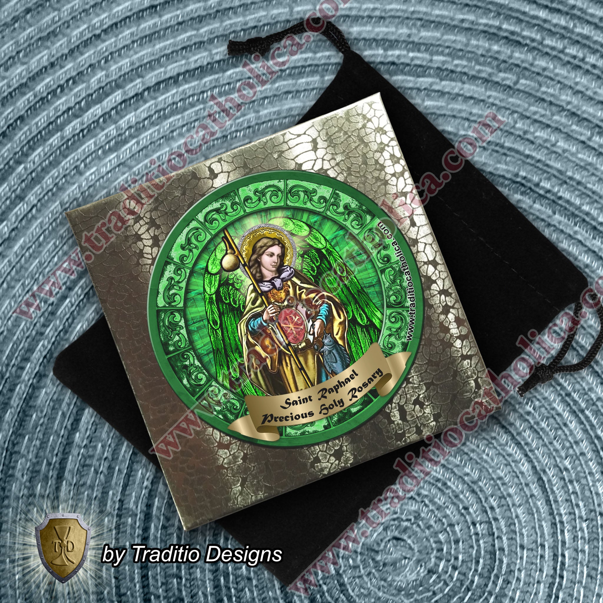 St. Raphael the Archangel Limited Edition Royal Rosary | 18K Gold & Onyx Black Gold | Healing of Body, Restoration of Sight & Safe Travel | Green Jade & Turquoise