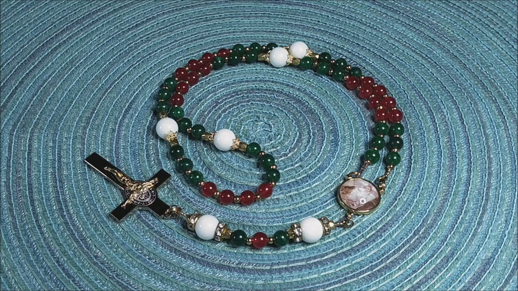Nativity Majestic Limited Edition Rosary | 18K Gold Plated | Incarnation, Family Peace & Hope | Red & Green Jade & White Alabaster