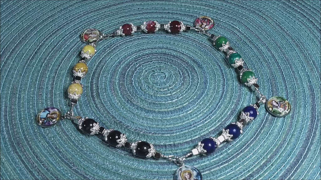 Circle of Angels Royal Limited Edition Precious Chaplet | 5 Angel Medals & Natural Gemstones | Guardian Angel, St. Michael, St. Gabriel, St. Raphael, St. Uriel | Includes Instruction Prayer Card