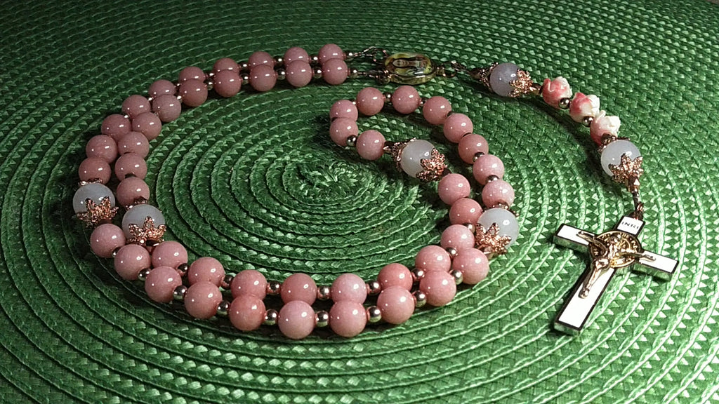 St. Philomena Limited Edition Royal Rosary | 18K Rose, White & Yellow Gold | Lost Causes & Healing | Pink Jade & Rose Quartz