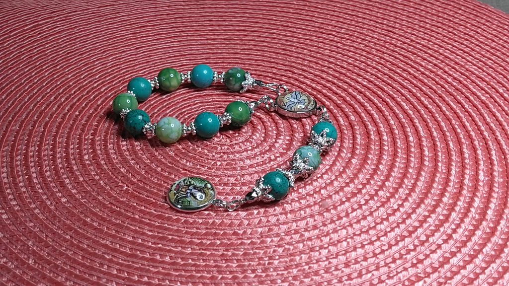 St. Raphael the Archangel Royal Limited Edition Chaplet | Green Fire Agate & Turquoise | God’s Holy Healer | Includes Instruction Prayer Card