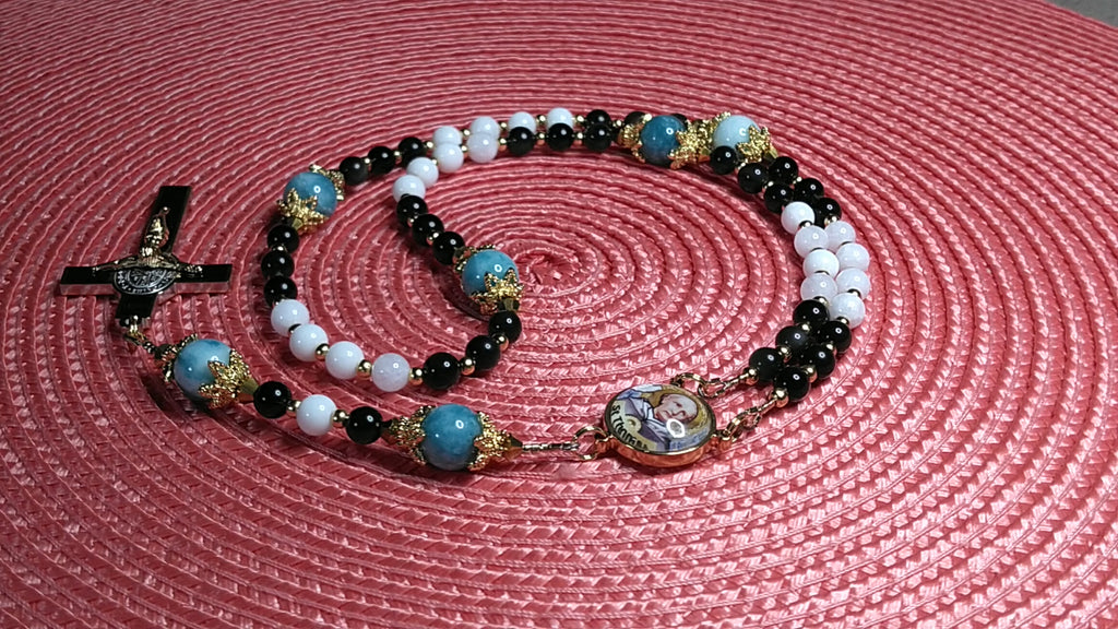 St. Thomas Aquinas Limited Edition Majestic Relic Rosary | 18K Gold | Black Obsidian, Alabaster & Larimar | 3rd Class Relic