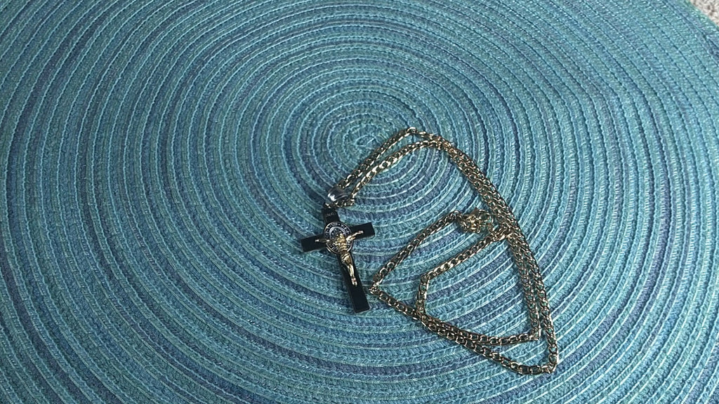St. Benedict 18K Gold Crucifix | 18K Onyx Black Seamless Center | Traditio Designs Exclusive