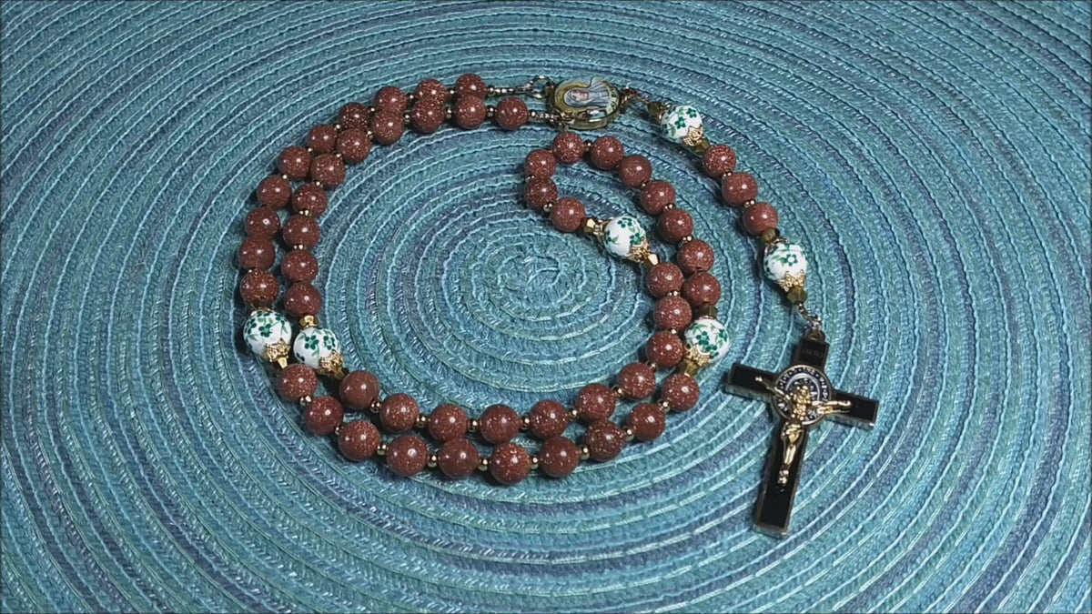 St. Brigid of Kildare Limited Edition Royal Rosary | 18K Gold | Midwifery, Infant Protection & Safe Birth | Golden Sandstone & Hand-Painted Porcelain