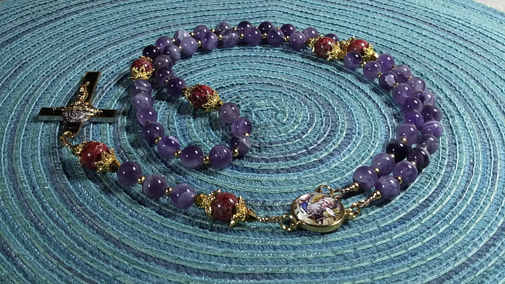 St. Augustine Limited Edition Royal Relic Rosary | 18K Gold & Onyx Black Gold | Sore Eyes, Sore Throats & Recovery from Vice | Amethyst & Emperor Jasper | 3rd Class Relic