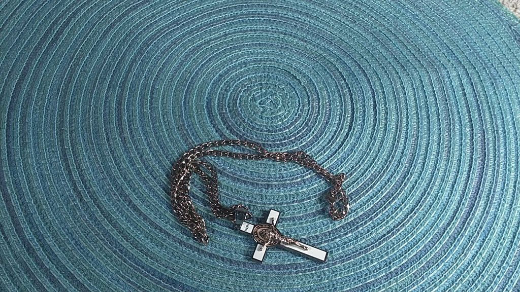 St. Benedict 18K Rose Gold Crucifix | 18K Alabaster White Seamless Center | Traditio Designs Exclusive