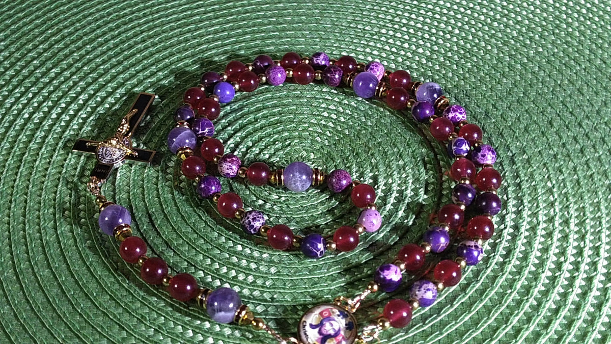 Christ the King Limited Edition Royal Relic Rosary | 18K Gold Plated | Sovereign Protection, Victory & Spiritual Reign | Ruby Red Jade, Purple Imperial Jasper & Amethyst | 3rd Class Relic