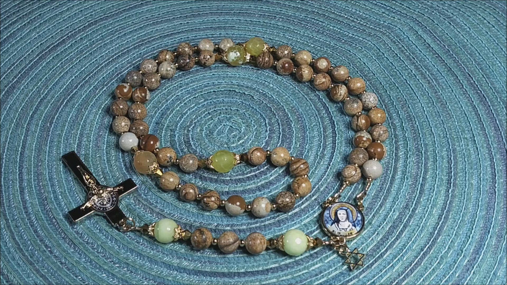 St. Teresa Benedicta Limited Edition Royal Relic Rosary | 18K Gold & Onyx Black Gold | Psychological Trauma | Agate and Jasper | 3rd Class Relic