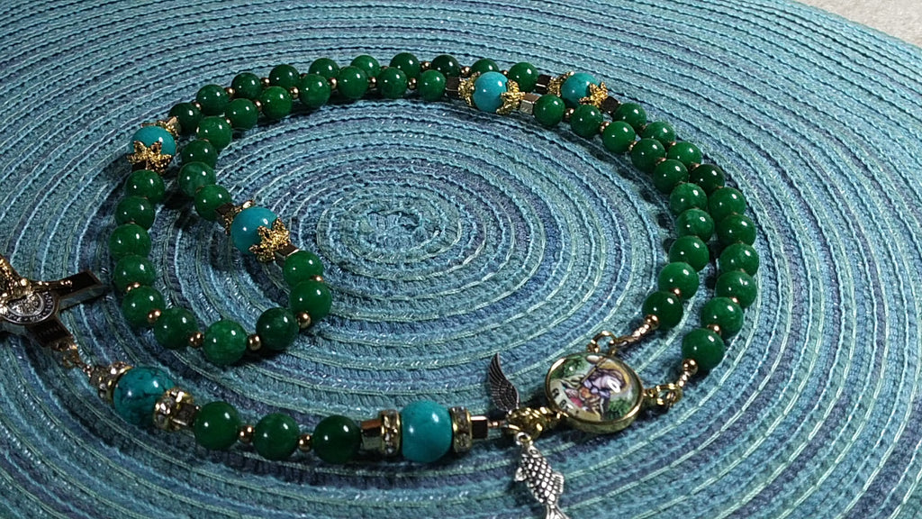 St. Raphael the Archangel Limited Edition Royal Rosary | 18K Gold & Onyx Black Gold | Healing of Body, Restoration of Sight & Safe Travel | Green Jade & Turquoise