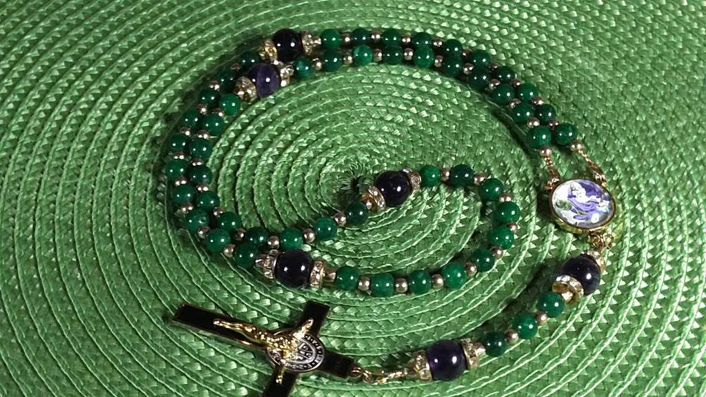 God the Father Limited Edition Majestic Rosary | Creation, Divine Protection, Paternal Care & Provision | 18K Gold | Korean Green Jade & Amethyst