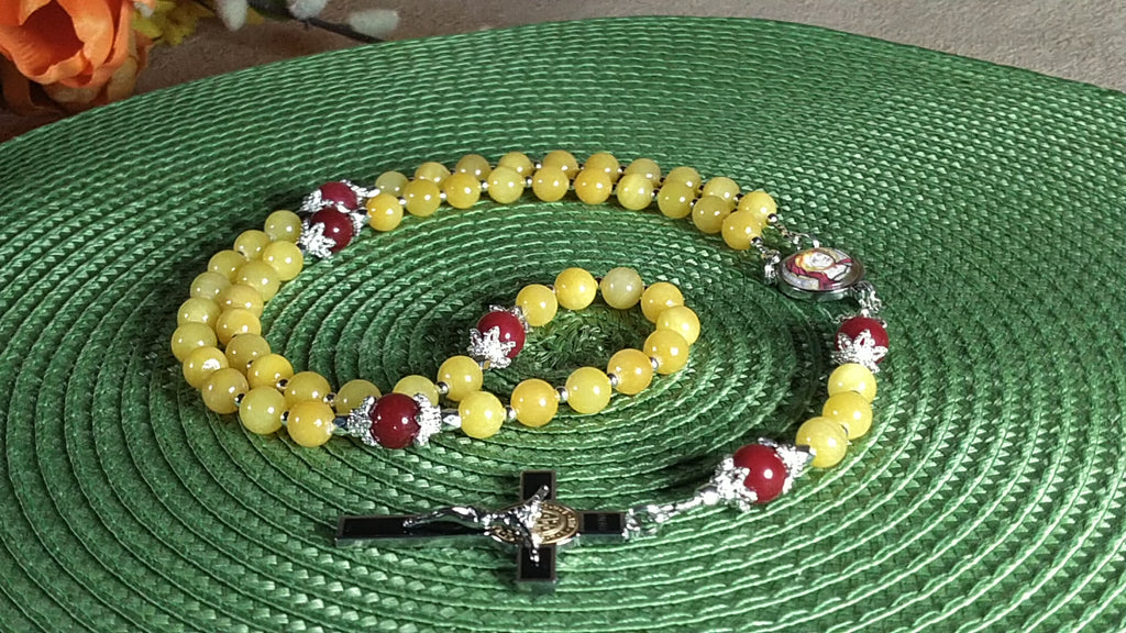 St. Longinus Limited Edition Royal Relic Rosary | 18K Gold & Silver Steel | Healing of Blindness, Eye Disease & Speech | Gold & Ruby Jade | 3rd Class Relic