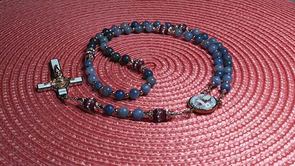 Immaculate Heart of Mary Limited Edition Majestic Relic Rosary | 18K Rose Gold | Blue Aventurine & Red Carnelian | 3rd Class Relic of the Blessed Virgin Mary