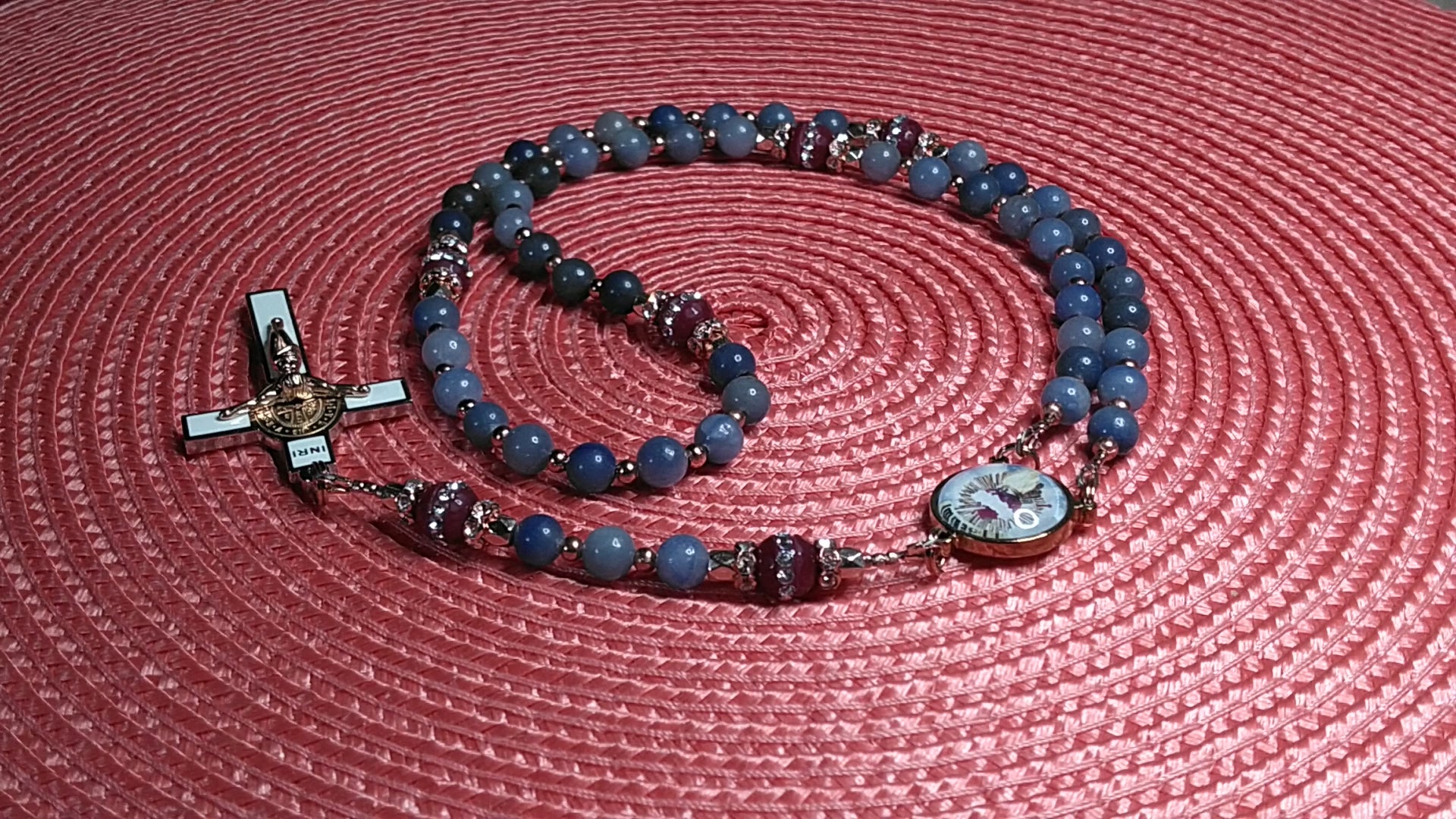 Immaculate Heart of Mary Limited Edition Majestic Relic Rosary | 18K Rose Gold | Blue Aventurine & Red Carnelian | 3rd Class Relic of the Blessed Virgin Mary