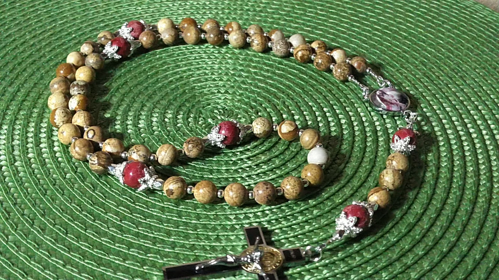 Scourging of Jesus Limited Edition Royal Relic Rosary | 18K Gold Plated | Physical & Spiritual Healing, Strength & Salvation | Picture Jasper & Imperial Jasper | 3rd Class Relic